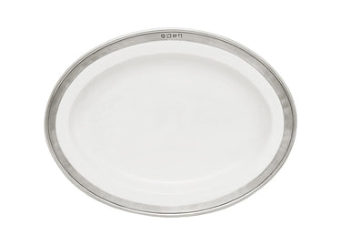 Cosi Tabellini CONVIVO Servierplatte oval (27 × 20 cm) – Seitenansicht der CONVIVO-Keramik mit feinem Zinnrand