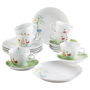 Kahla Porzellan Five Senses Wildblume Kaffeeservice 18 tlg. Aquarell-Grün - Made in Germany - Kahla Porzellan Wildblume Kaffeeservice 18 tlg. Aquarell-Grün | Kaffeeservice Kahla Porzellan - exklusiv und hochwertig | SmacoGlas