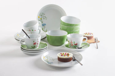 Kahla Porzellan Five Senses Wildblume Frühstücks-Set 16 tlg. Aquarell-Grün - Made in Germany - Kahla Porzellan Wildblume Frühstücks-Set 16 tlg. Aquarell-Grün | Kaffeeservice Kahla Porzellan - exklusiv und hochwertig | SmacoGlas