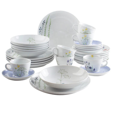 Kahla Porzellan Five Senses Wildblume Kombi-Set 30 tlg. Aquarell-Blau - Made in Germany - Kahla Porzellan Wildblume Kombi-Set 30 tlg. Aquarell-Blau | Tafelservice Kahla Porzellan - exklusiv und hochwertig | SmacoGlas