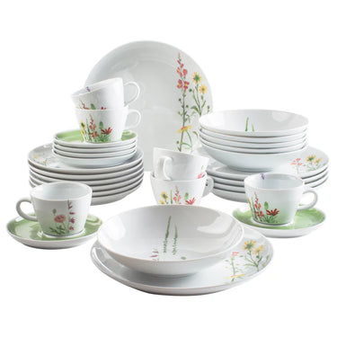 Kahla Porzellan Five Senses Wildblume Kombi-Set 30 tlg. Aquarell-Grün - Made in Germany - Kahla Porzellan Wildblume Kombi-Set 30 tlg. Aquarell-Grün | Tafelservice Kahla Porzellan - exklusiv und hochwertig | SmacoGlas