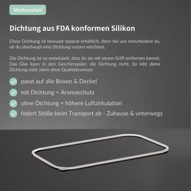 SmacoGlas Silikondichtung auf grauem Hintergrund – stilvolles Zubehör für aromadichten Verschluss und nachhaltige Vorratshaltung