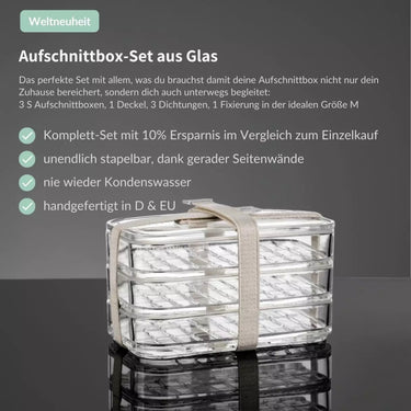 Glas Aufschnittbox mit Deckel - stapelbar - 10 % Starter-Rabatt - SmacoGlas Aufschnittbox Komplett-Set - spare 10% im Set | Glas SmacoGlas - exklusiv und hochwertig | SmacoGlas