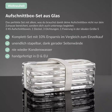 Glas Aufschnittbox mit Deckel - stapelbar - 10 % Starter-Rabatt - SmacoGlas Aufschnittbox Komplett-Set - spare 10% im Set | Glas SmacoGlas - exklusiv und hochwertig | SmacoGlas