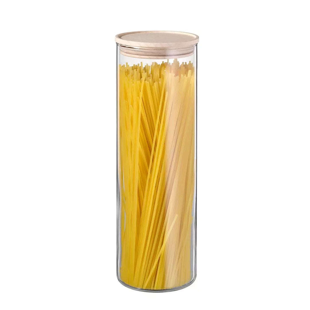 Aufbewahrungsdose Glas mit Holzdeckel 1800 ml gefüllt mit Spaghetti