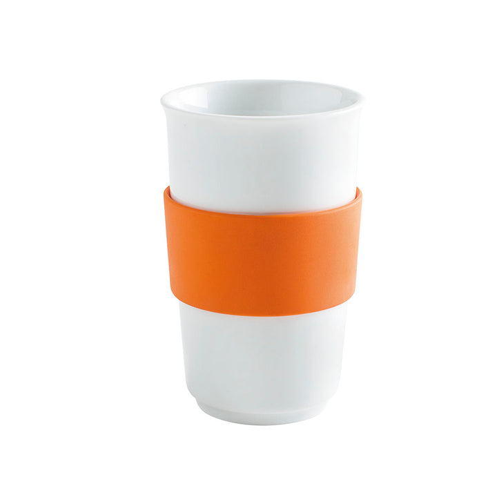 Kaffee Becher Porzellan Bunt mit Gummi Griff orange