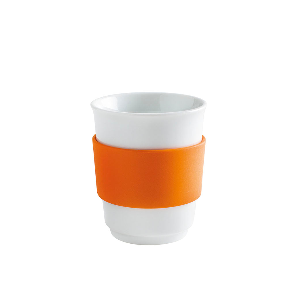 Kaffee Becher Porzellan Bunt mit Gummi Griff orange