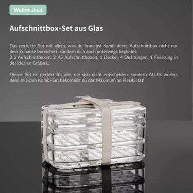 Glas Aufschnittbox mit Deckel - stapelbar - 10 % Starter-Rabatt - SmacoGlas Aufschnittbox Komplett-Set - spare 10% im Set | Glas SmacoGlas - exklusiv und hochwertig | SmacoGlas
