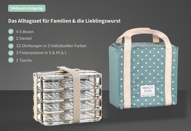 SmacoGlas® All-inclusive Set S - stapelbare Aufschnittbox inkl. Tasche aus Glas mit 25 % Rabatt