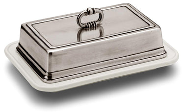 Cosi Tabellini CONVIVO 
Butterdose mit Deckel (8,5 × 13 × 8 cm) – CONVIVO-Serie aus Keramik und Zinn im eleganten Landhausstil