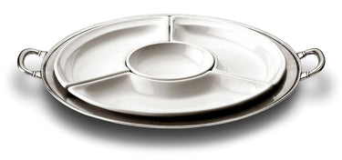 Cosi Tabellini CONVIVO  Vorspeisenplatte Fondueteller mit Griffen (48,5 cm) – CONVIVO-Serie aus Keramik und Zinn im traditionellen Stil. Servierplatte mit 4 getrennten ineinander passenden Tellern, für getrenntes Servieren auf einer Platte. Perfekt für Fondue oder Fingerfood.