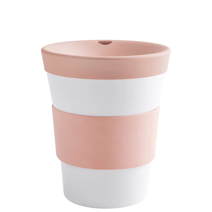 Cupit Kaffee Becher Porzellan Bunt mit Gummi Griff und Decke Rosa