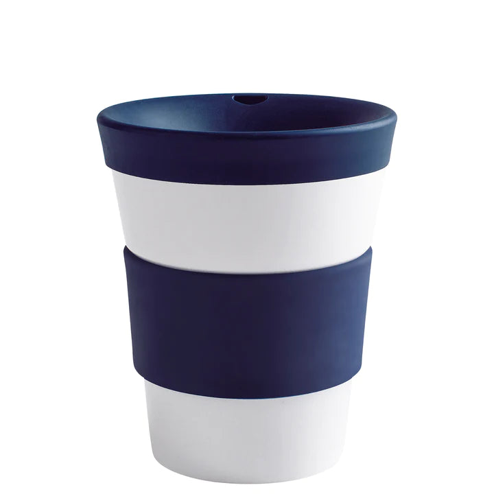 Cupit Kaffee Becher Porzellan Bunt mit Gummi Griff und Decke Marine royal blau