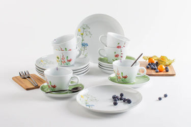 Kahla Porzellan Five Senses WildblumeKaffeeservice 18 tlg. Aquarell-Grün - Made in Germany - Kahla Porzellan Wildblume Kaffeeservice 18 tlg. Aquarell-Grün | Kaffeeservice Kahla Porzellan - exklusiv und hochwertig | SmacoGlas