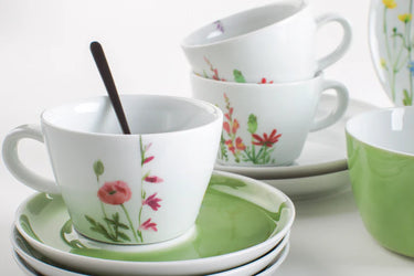 Kahla Porzellan Five Senses Wildblume Frühstücks-Set 16 tlg. Aquarell-Grün - Made in Germany - Kahla Porzellan Wildblume Frühstücks-Set 16 tlg. Aquarell-Grün | Kaffeeservice Kahla Porzellan - exklusiv und hochwertig | SmacoGlas
