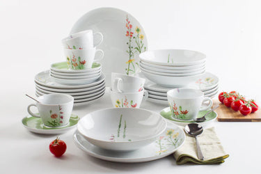 Kahla Porzellan Five Senses Wildblume Kombi-Set 30 tlg. Aquarell-Grün - Made in Germany - Kahla Porzellan Wildblume Kombi-Set 30 tlg. Aquarell-Grün | Tafelservice Kahla Porzellan - exklusiv und hochwertig | SmacoGlas