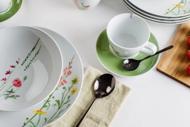 Kahla Porzellan Five Senses Wildblume  Kombi-Set 30 tlg. Aquarell-Grün - Made in Germany - Kahla Porzellan Wildblume Kombi-Set 30 tlg. Aquarell-Grün | Tafelservice Kahla Porzellan - exklusiv und hochwertig | SmacoGlas