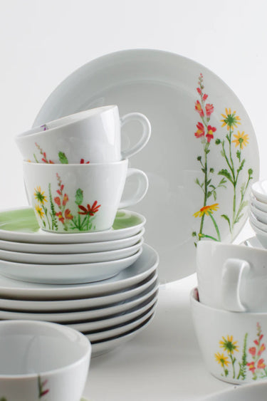 Kahla Porzellan Five Senses Wildblume  Kombi-Set 30 tlg. Aquarell-Grün - Made in Germany - Kahla Porzellan Wildblume Kombi-Set 30 tlg. Aquarell-Grün | Tafelservice Kahla Porzellan - exklusiv und hochwertig | SmacoGlas