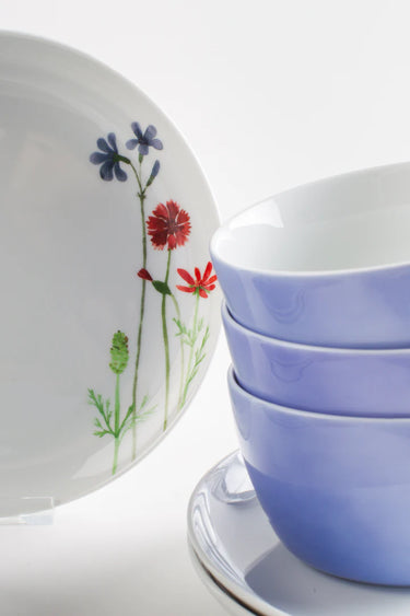 Kahla Porzellan Five Senses Wildblume  Frühstücks-Set 16 tlg. Aquarell-Blau - Made in Germany - Kahla Porzellan Wildblume Frühstücks-Set 16 tlg. Aquarell-Blau | Kaffeeservice Kahla Porzellan - exklusiv und hochwertig | SmacoGlas