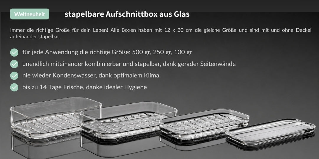 SmacoGlas® stapelbare Aufschnittbox aus Glas