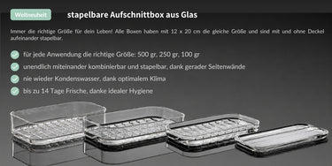 SmacoGlas System, Aufschnittbox aus Glas in 3 Größen und Deckel