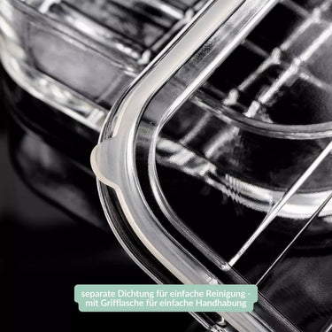 SmacoGlas Silikondichtung in Transparent am Glasdeckel der Aufschnittbox – präzise Abdichtung für Frische und sicheren Transport
