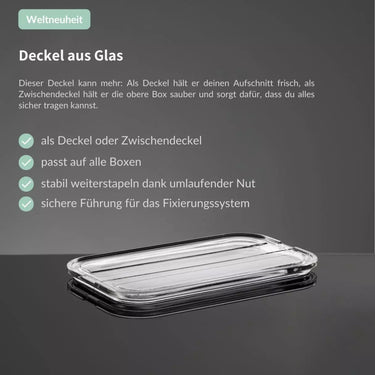 Flache Aufschnittbox aus Glas mit Deckel aus Glas - stapelbar - SmacoGlas Deckel | Glas SmacoGlas - exklusiv und hochwertig | SmacoGlas