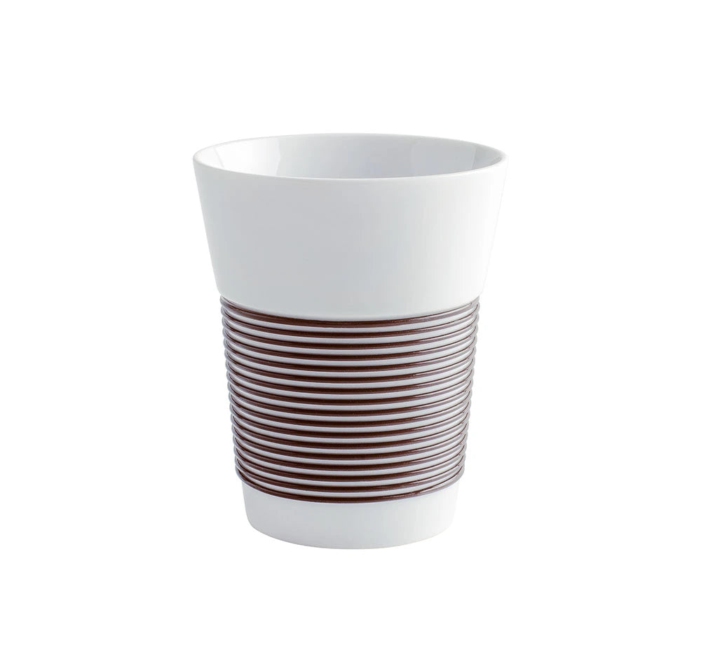 Cupit Kaffee Becher Porzellan Bunt mit Gummi Griff Dunkel braun streifen